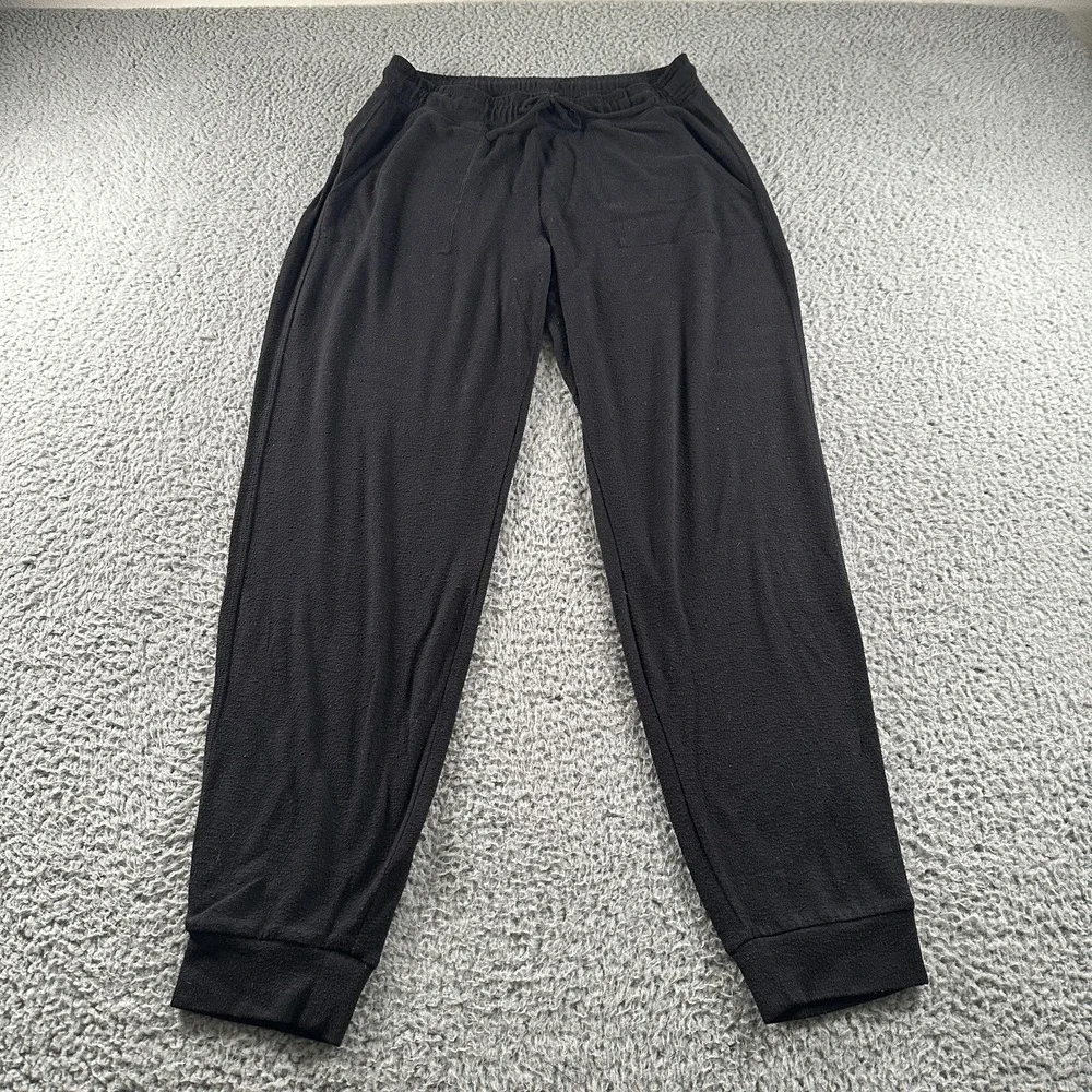 Alo Yoga Soho Jogger Pants Womens L Black Knit Drawstring Tapered Lounge